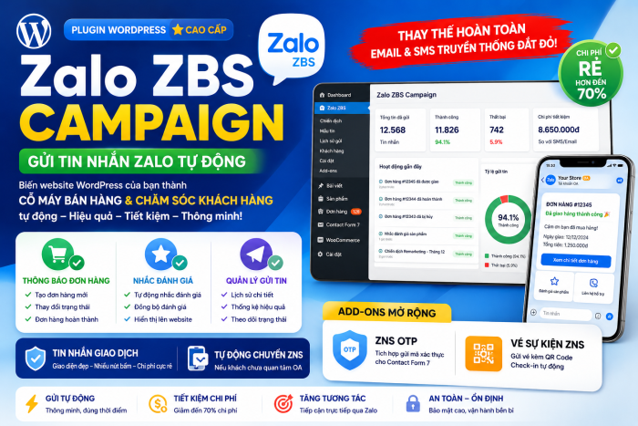 Plugin Kết nối Zalo OA với WordPress - ZBS (ZNS)